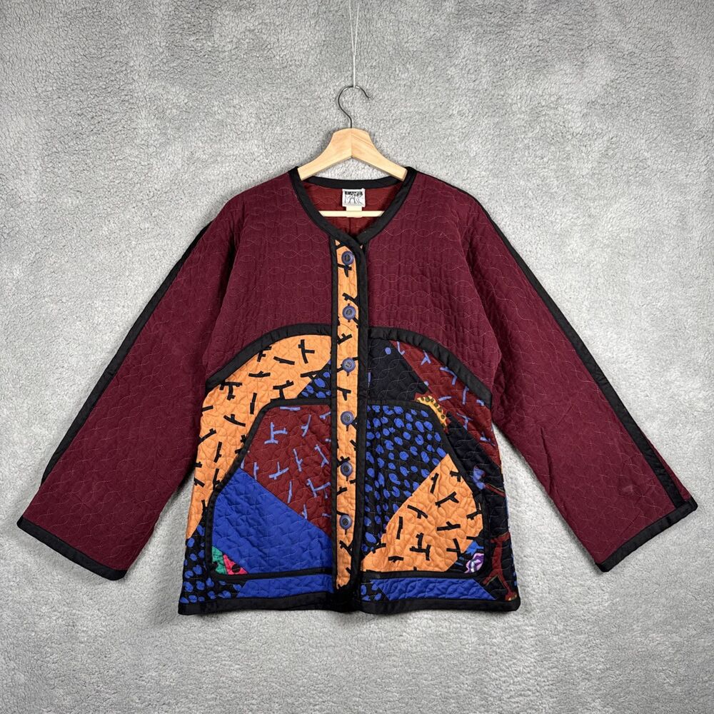 Vintage Jeanne Marc Multicolor Button Up Patchwork Appliqué Quilted Jacket XS